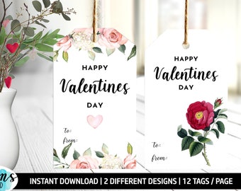 Floral Valentine's Day Gift Tags, Printable Hang Tags (Digital Download)