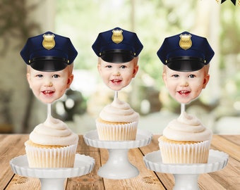 Police Officer Photo Cupcake Toppers, Police Cupcake Toppers, Police cupcake toppers, Police Hat Party