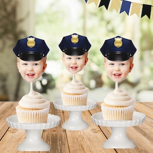 Personalized Police Officer Photo Cupcake Toppers - Set of 12