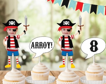 Pirate cupcake toppers, full body pirate cupcake toppers, photo cupcake toppers, photo face cutout, personalized,