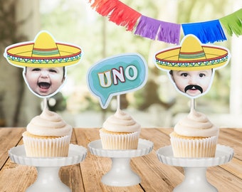 Mexican sombrero photo cupcake toppers, fiesta party decor, hat, cupcake toppers