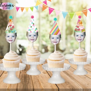 Personalized Photo Cupcake Toppers: Vintage Floral Birthday Party Decor
