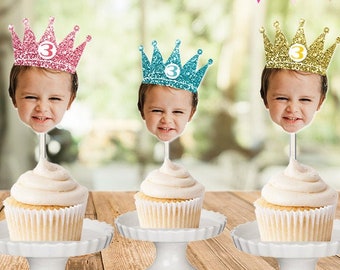 Photo cupcake toppers, first birthday, milestone, custom cupcake toppers, princess crown birthday cupcake toppers