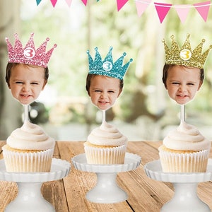 Toppers per cupcake fotografici, primo compleanno, pietra miliare, toppers cupcake personalizzati, toppers per cupcake di compleanno della corona principessa