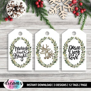 Christmas Tags, Christmas Gift Tags, Instant Download Tags, Vintage Christmas, Holiday Tags, Holiday Gift Tags, Printable