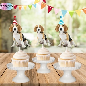 Beagle Photo Cupcake Toppers: Animal Party Decor