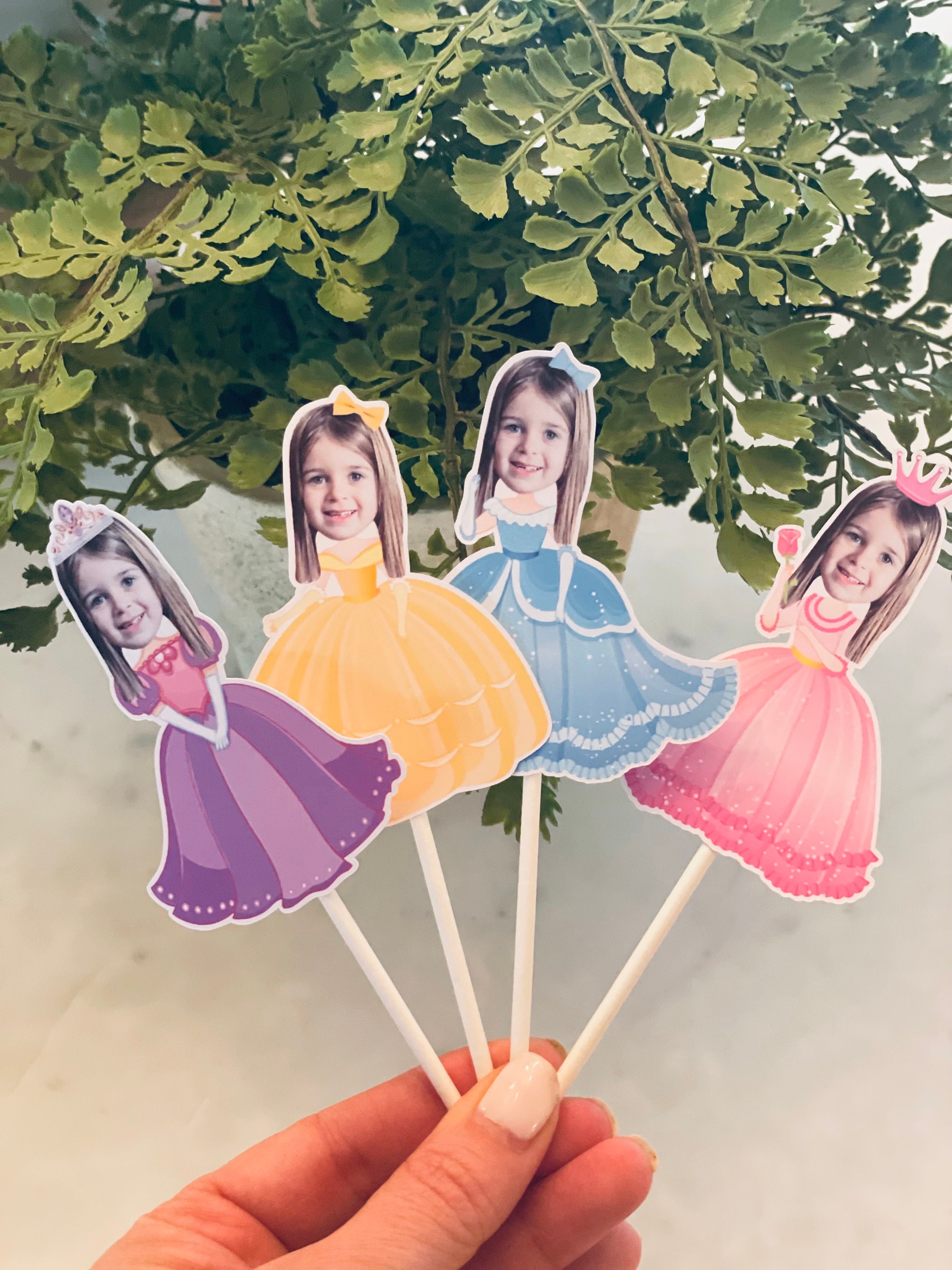 THE ORIGINAL Custom Photo Princess Cupcake Toppers, Personalised Face Cupcake Toppers,  Princess Party Decor