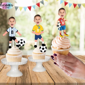 Custom team soccer photo cupcake toppers, soccer birthday party, photo soccer toppers, soccer decor, cupcake toppers