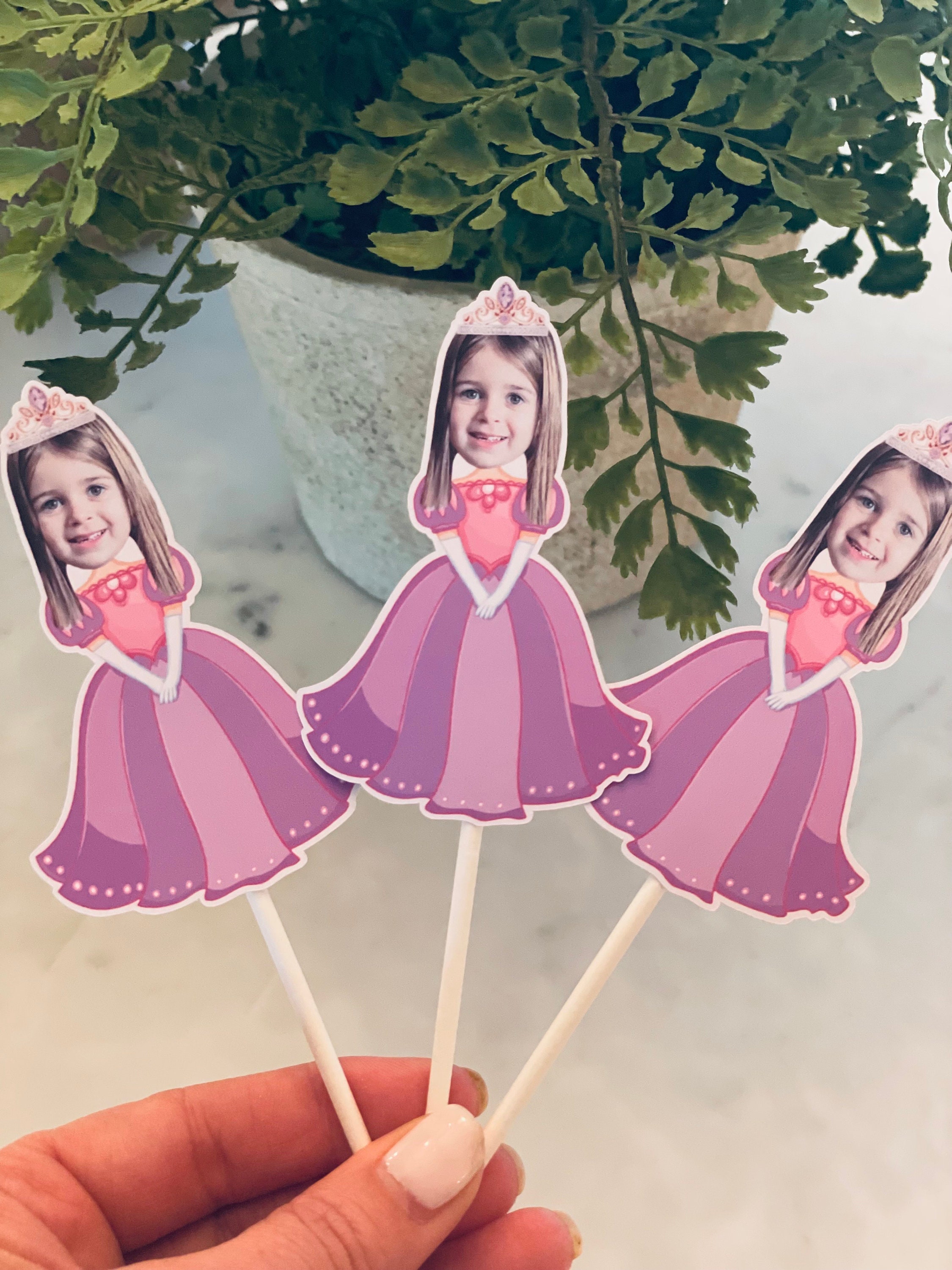 THE ORIGINAL Custom Photo Princess Cupcake Toppers, Personalised Face Cupcake Toppers,  Princess Party Decor