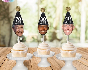 30 AF Cupcake Toppers, Face Photo, 30th Birthday Decorations, Milestone cupcake toppers, 30th, 40th, 50th, 60th, 70th birthday cutout