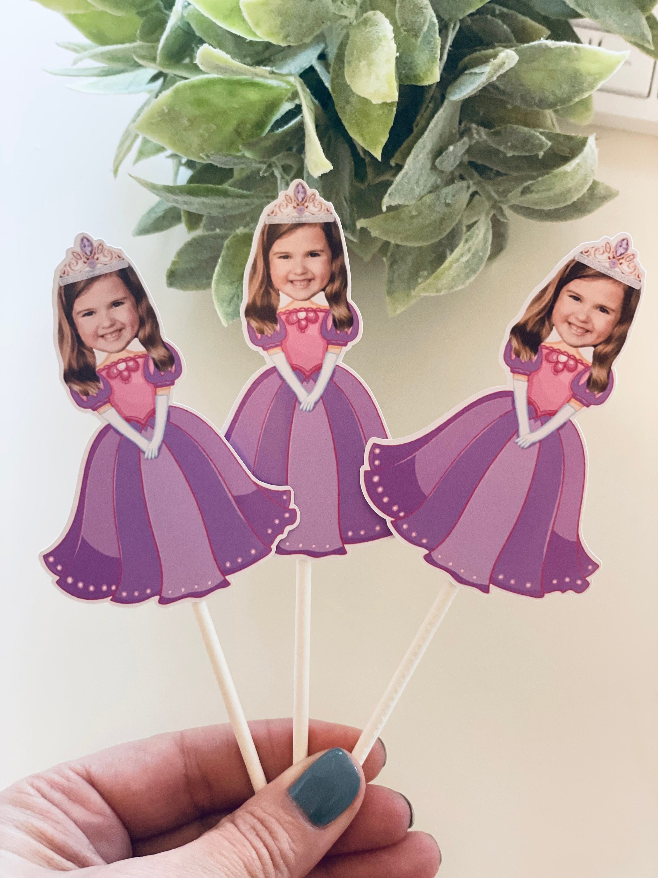 THE ORIGINAL Custom Photo Princess Cupcake Toppers, Personalised Face Cupcake Toppers,  Princess Party Decor