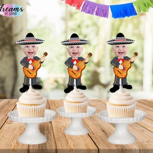 Personalized Mariachi Sombrero Photo Cupcake Toppers: Fiesta Party Decor