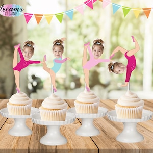 Gymnastics Face Cupcake Toppers, Gym Birthday Party, Gymnastics , photo face cutout, personalized cupcake toppers
