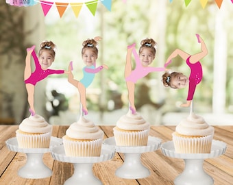 Gymnastics Face Cupcake Toppers, Gym Birthday Party, Gymnastics , photo face cutout, personalized cupcake toppers