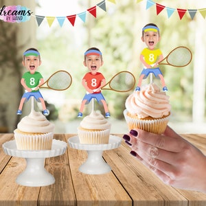 Personalized Tennis Player Photo Cupcake Toppers: Sports Birthday Decor