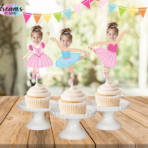 Ballerina Face Cupcake Toppers, Ballerina Cupcake Toppers Face Picks, photo face cutout, personalized cupcake toppers