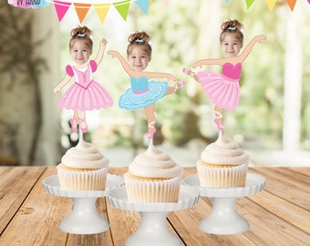 Topper per cupcake personalizzati con volto di ballerina: ritaglio fotografico, set da 12