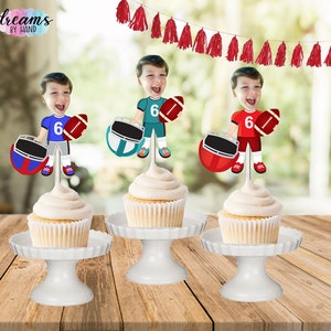 Personalized Football Photo Cupcake Toppers: Sports Birthday Decor