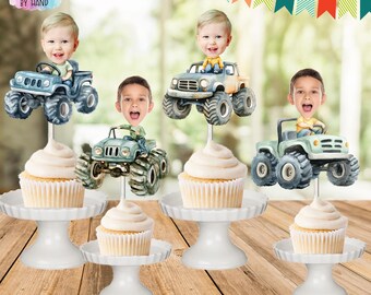 Monster Truck Personalized Face Cupcake Toppers, Birthday Party Decor
