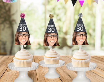 Adornos personalizados para cupcakes de 30 cumpleaños: decoración con foto para una fiesta memorable