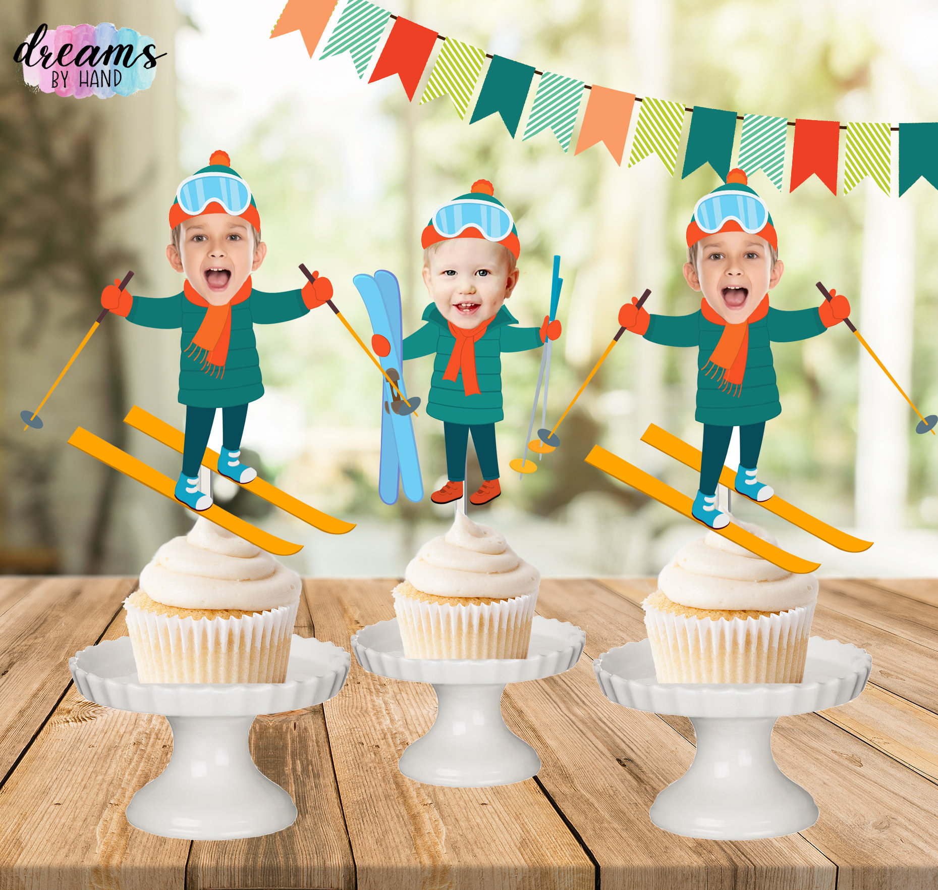 SKI Photo Cupcake Topper, Skiing Face Cupcake Toppers, Boys Party