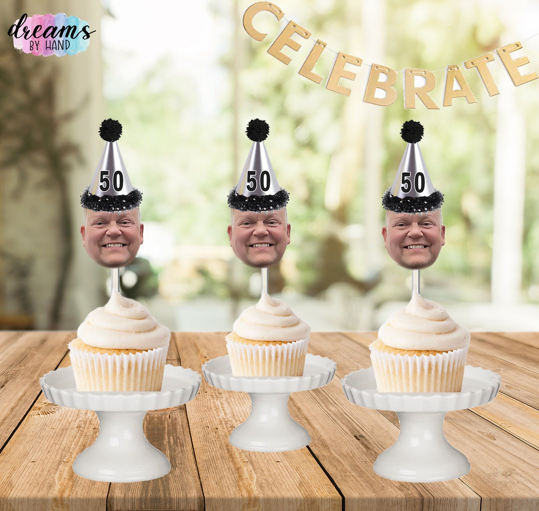 Birthday Hat Cupcake Toppers, Face Photo Toppes, Birthday Decorations