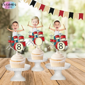 Rockstar Photo Toppers, Rock'n Roll cupcake toppers,  rock cupcake toppers, music Party, rock star Birthday, drums cupcake toppers