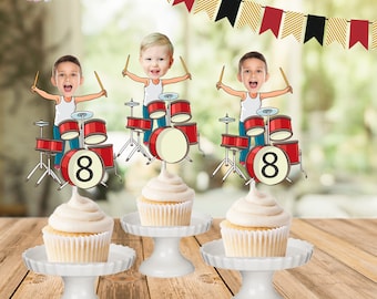 Rockstar Photo Toppers, Rock'n Roll cupcake toppers,  rock cupcake toppers, music Party, rock star Birthday, drums cupcake toppers