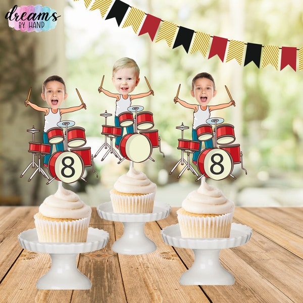 Rockstar Photo Toppers, Rock'n Roll cupcake toppers,  rock cupcake toppers, music Party, rock star Birthday, drums cupcake toppers
