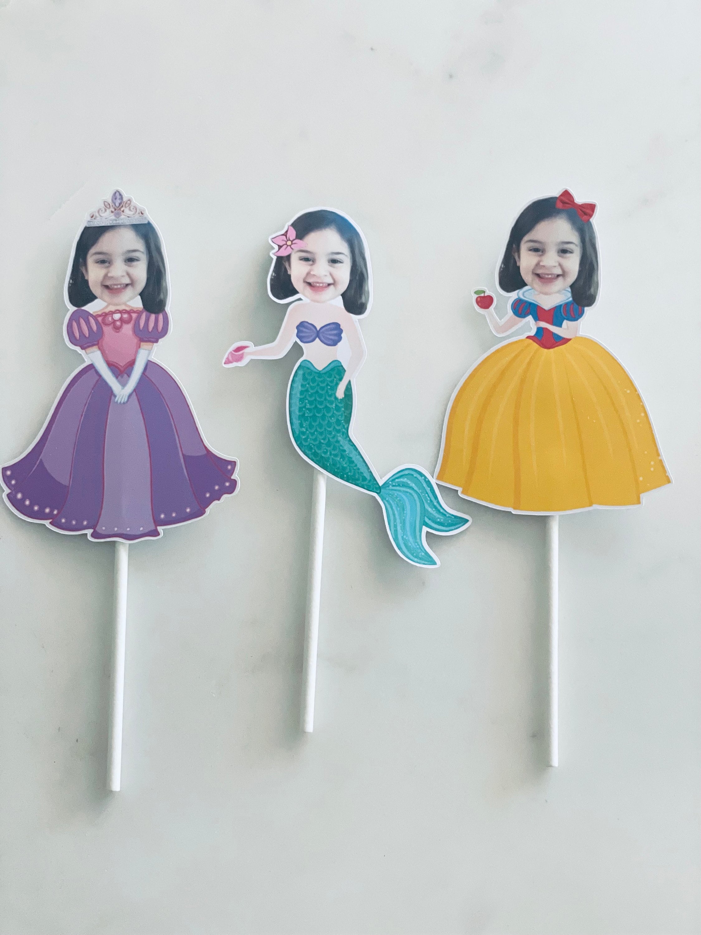 THE ORIGINAL Custom Photo Princess Cupcake Toppers, Personalised Face Cupcake Toppers,  Princess Party Decor