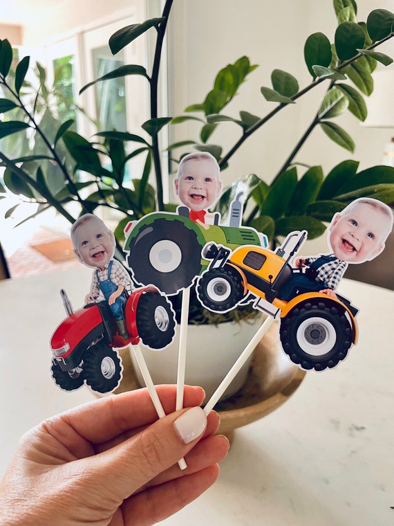 Personalized Tractor Cupcake Toppers: Farmer Birthday Party Decor