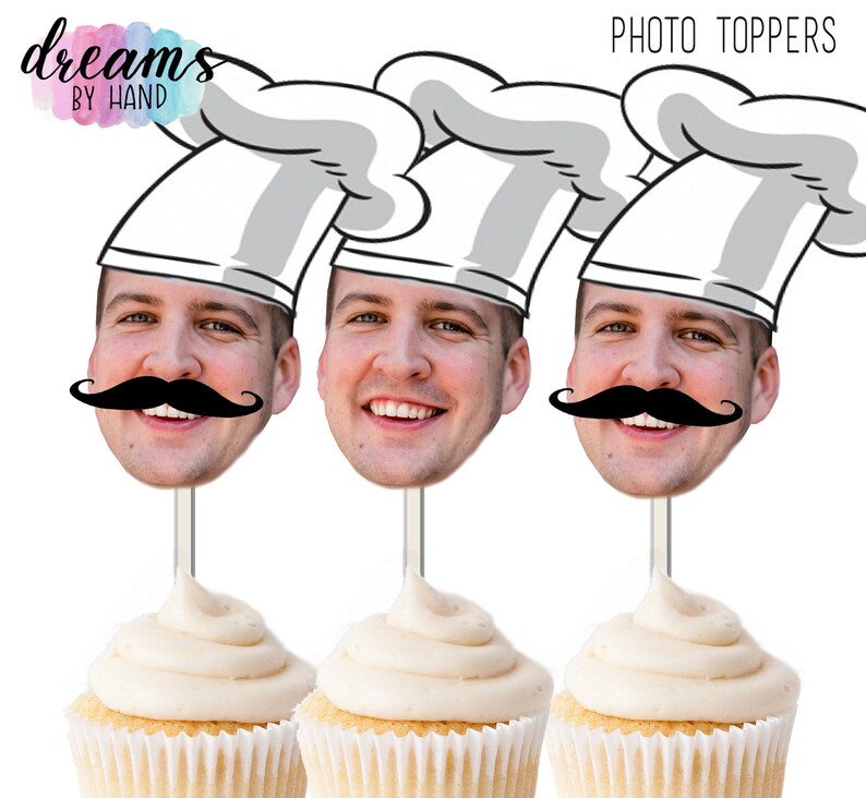 Personalized CHEF Photo Cupcake Toppers Birthday Hat Cupcake Etsy
