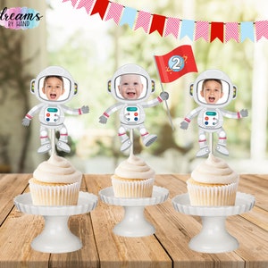 Astronaut Photo Cupcake Toppers: Outer Space Party Decor