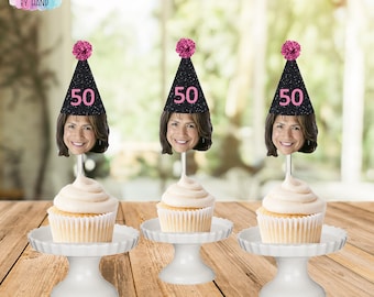 Adornos personalizados para cupcakes con foto de cara: decoraciones para fiestas de cumpleaños importantes