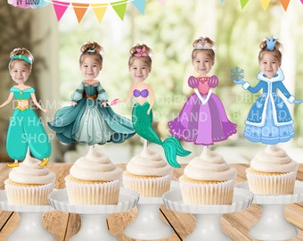 THE ORIGINAL Custom Photo Princess Cupcake Toppers, Personalised Face Cupcake Toppers,  Princess Party Decor