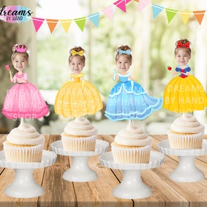 THE ORIGINAL Custom Photo Princess Cupcake Toppers, Personalised Face Cupcake Toppers,  Princess Party Decor