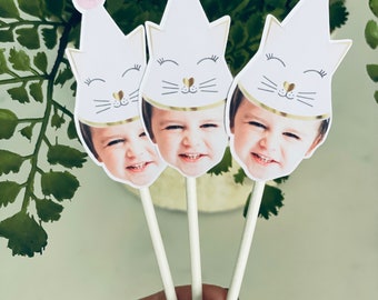 Adornos para cupcakes de gato: decoraciones para fiesta de cumpleaños de gatitos, juego de 12