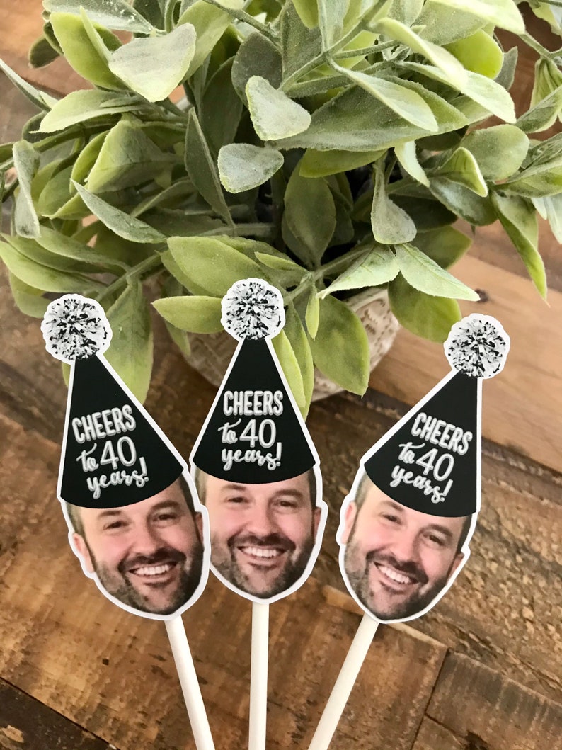 Milestone Face Cupcake Toppers Birthday Hat Photo Cupcake Etsy