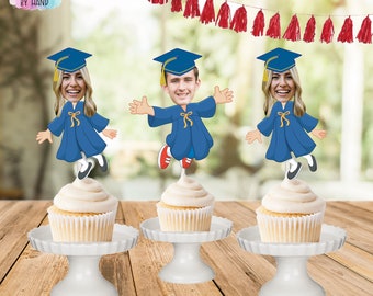Personalized graduation hat photo cupcake toppers, graduation party decorations, graduation cap toppers, cut out photo toppers, grad 2023