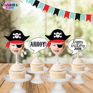 Pirate cupcake toppers, dessert toppers, photo cupcake toppers, photo face cutout, personalized,