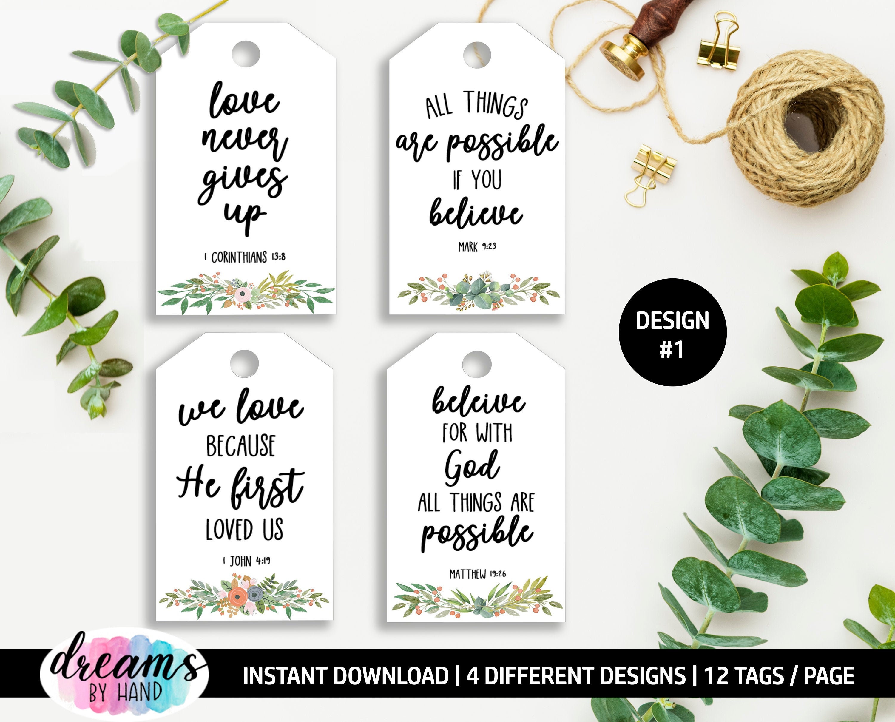 Bible Verses Hang Tags, Encouragement Gift Tags, Christian Tags, Instant Download Tags, Verses Tags, School Gift Tags, Printable