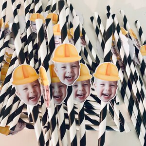 Custom Face Paper Straws: Construction Hat Party Straws