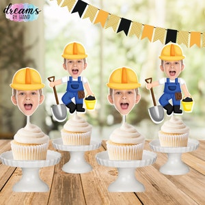 Décorations de cupcakes avec photo de construction, fête sur le thème de la construction, décorations de cupcakes