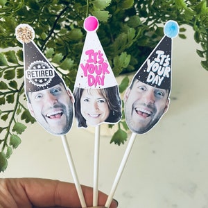 Personalized Face Cupcake Toppers: Birthday, Retirement Party Decor
