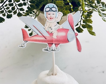 Vintage plane photo cupcake toppers, airplane cupcake toppers, photo cupcake toppers, photo face cutout, personalized