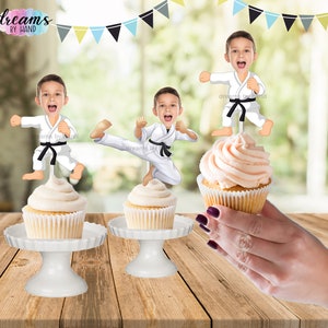 Custom Karate Photo Toppers, judo cupcake toppers,  taekwondo cupcake toppers, MMA Party, Sports Birthday, martial arts