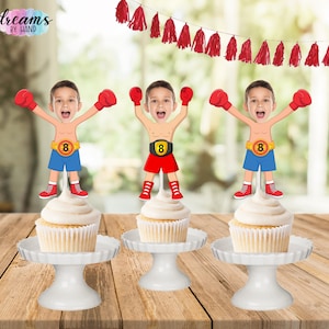 Personalized Boxing Photo Cupcake Toppers: Birthday Party Decor