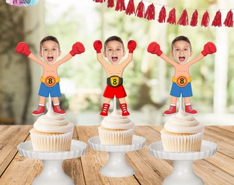 Boxing photo cupcake toppers, boys birthday party, photo boxing toppers, boxing decor, cupcake toppers