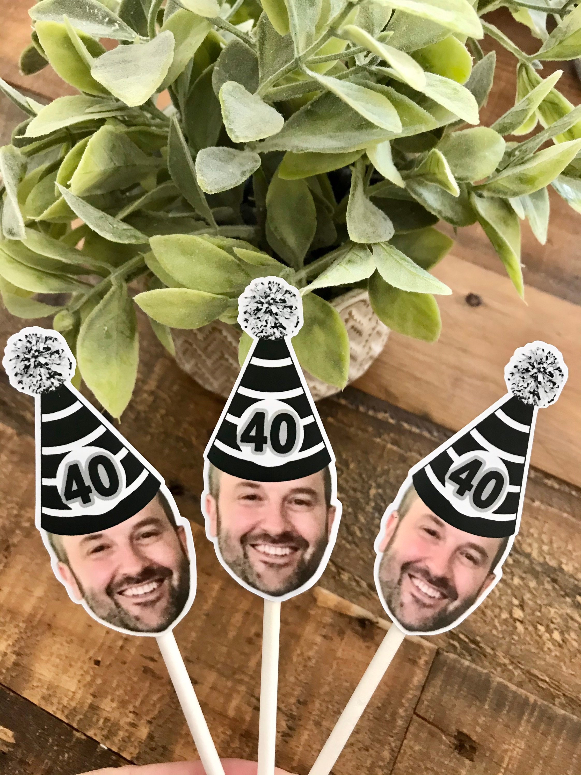 Milestone face cupcake toppers 30th black and white striped photo