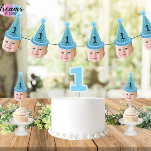 Personalized First Birthday Photo Banner, face banner, photo birthday banner, Photo cut out banner